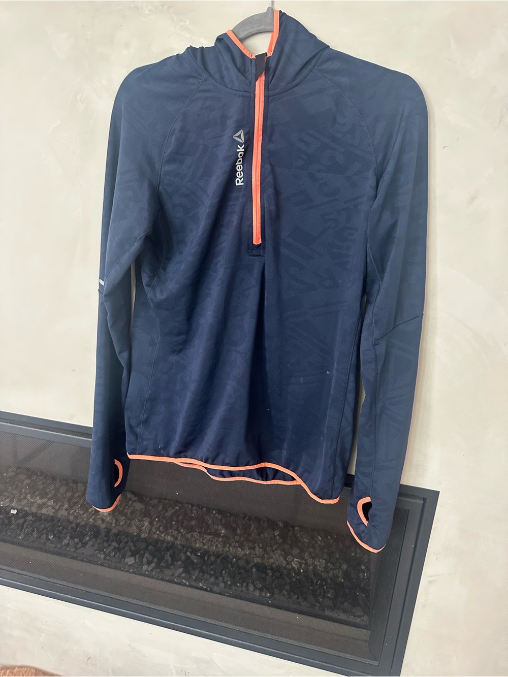 Reebok CrossFit Navy Blue Hooded Quarter-Zip Pullover with Coral Trim